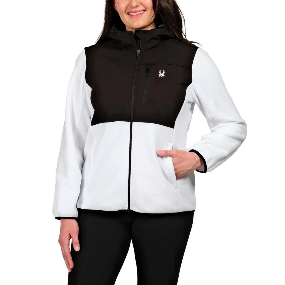 Spyder Womens Polar Fleece Hooded Jacket White Black Size Medium